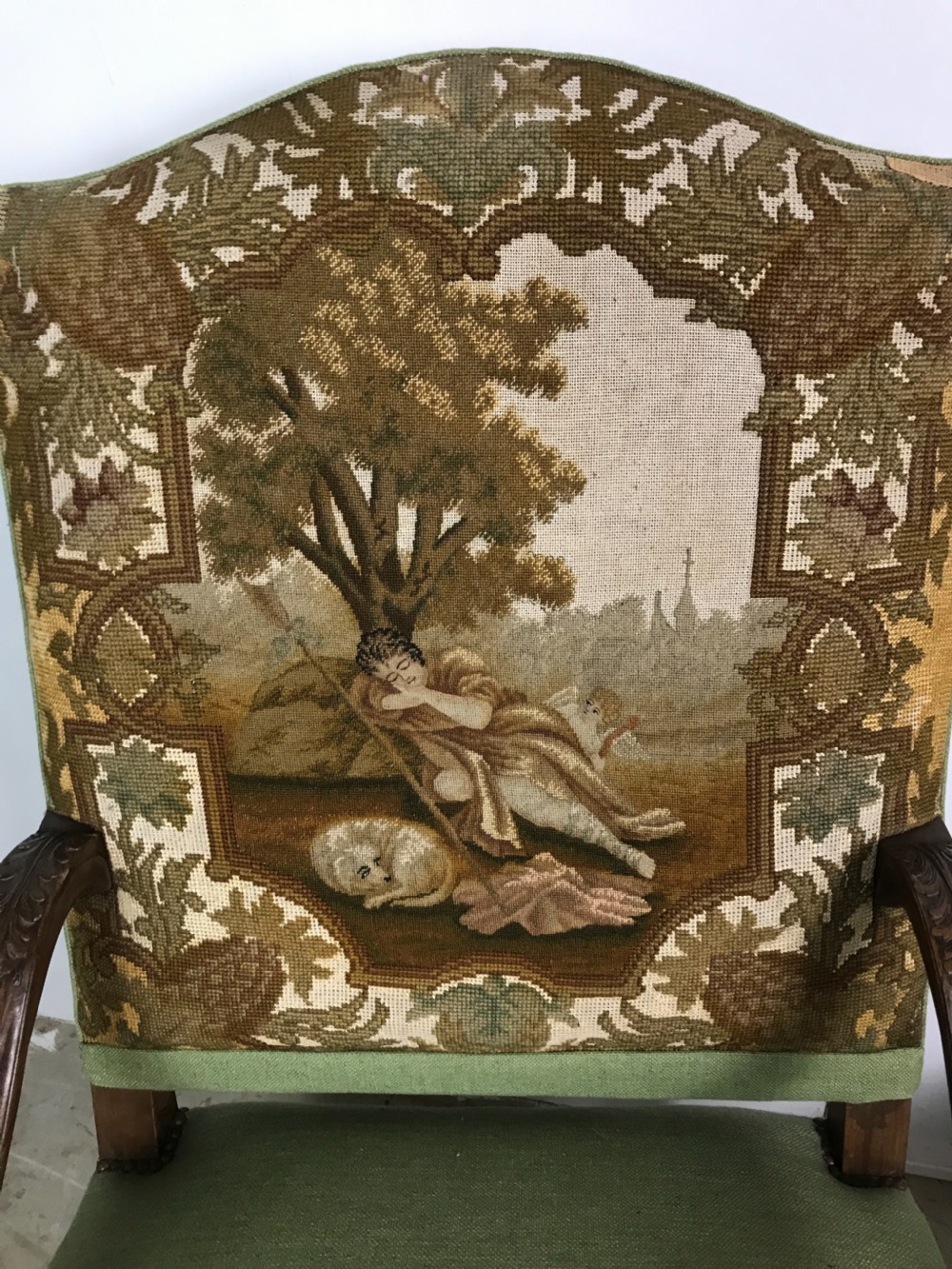Pair of 19 th cent walnut armchairs with tapestry  View III
