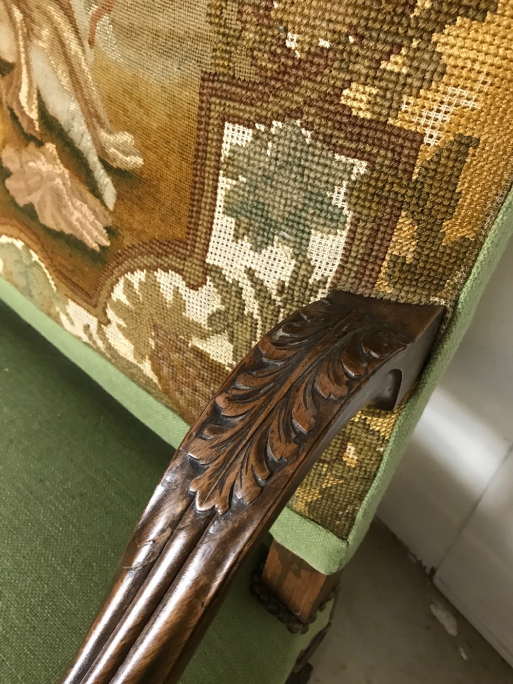 Pair of 19 th cent walnut armchairs with tapestry  View VI