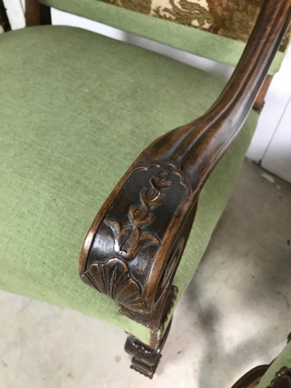 Pair of 19 th cent walnut armchairs with tapestry  View VII