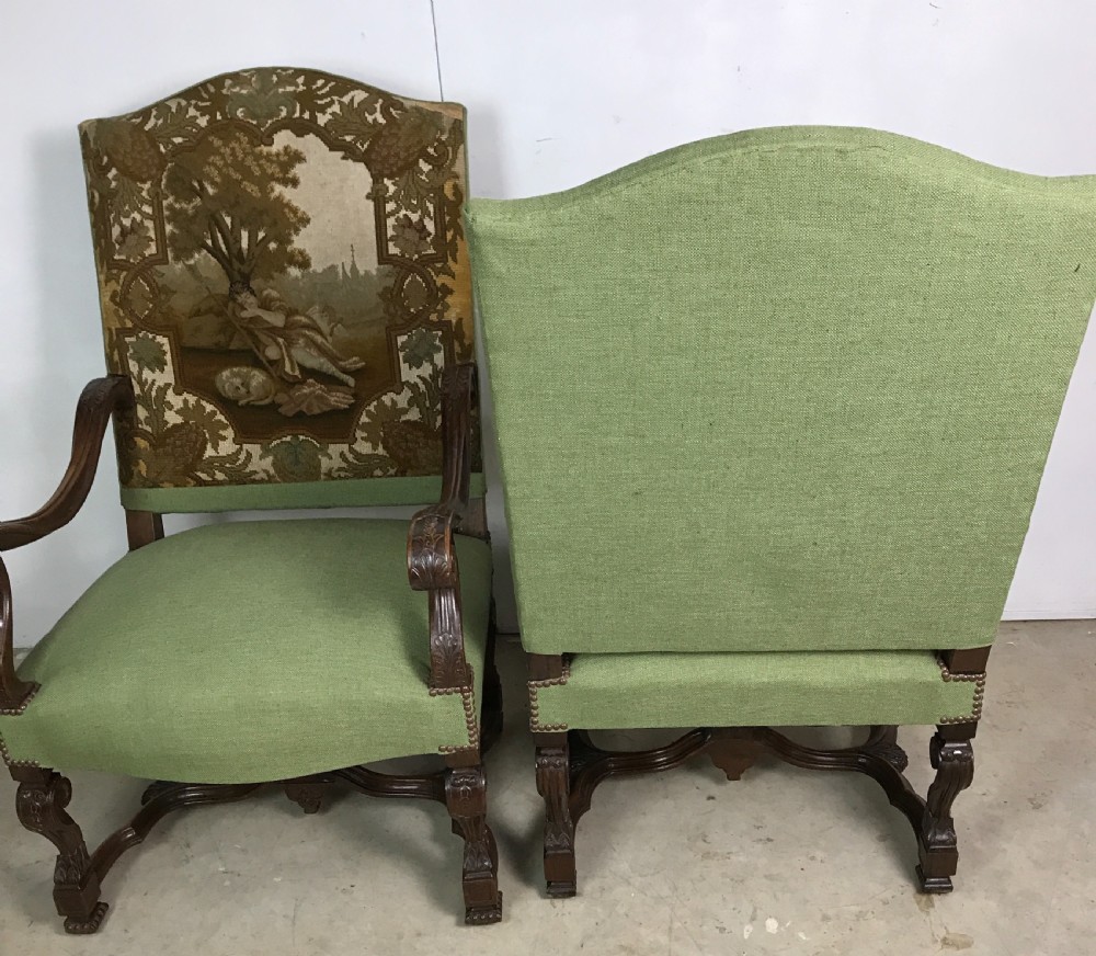 Pair of 19 th cent walnut armchairs with tapestry  View IX