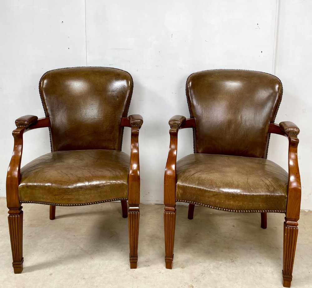 Pair of Walnut and Leather Desk Chairs