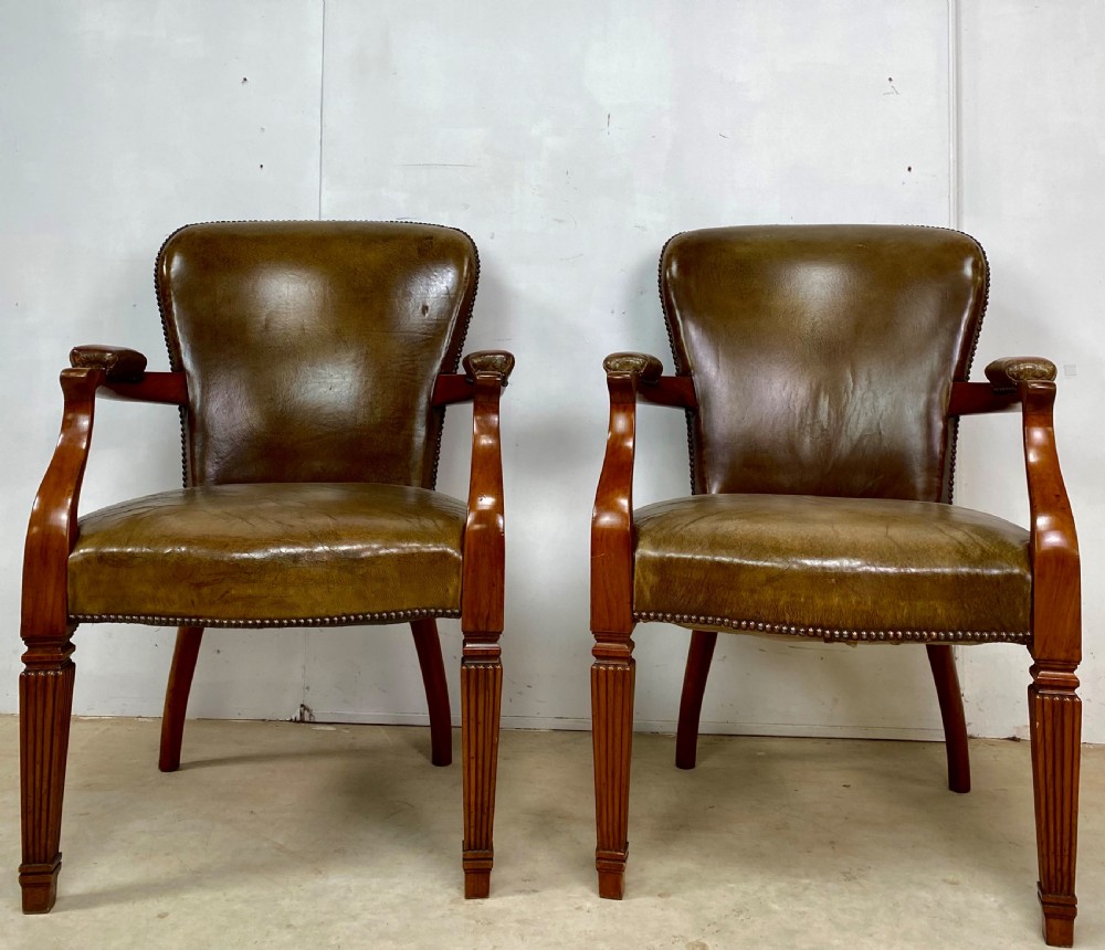 Pair of Walnut and Leather Desk Chairs View II