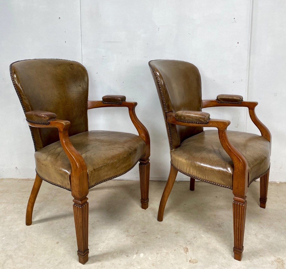 Pair of Walnut and Leather Desk Chairs View III