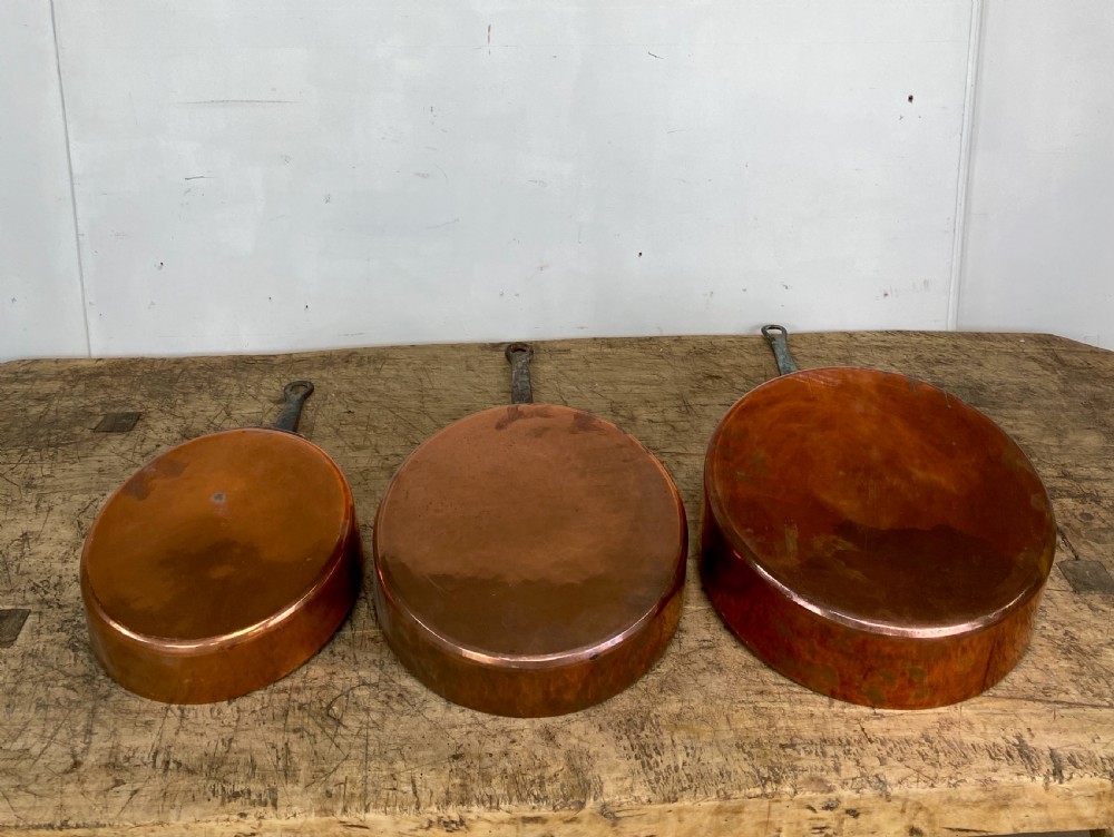 Set of three 19th Century Copper pans