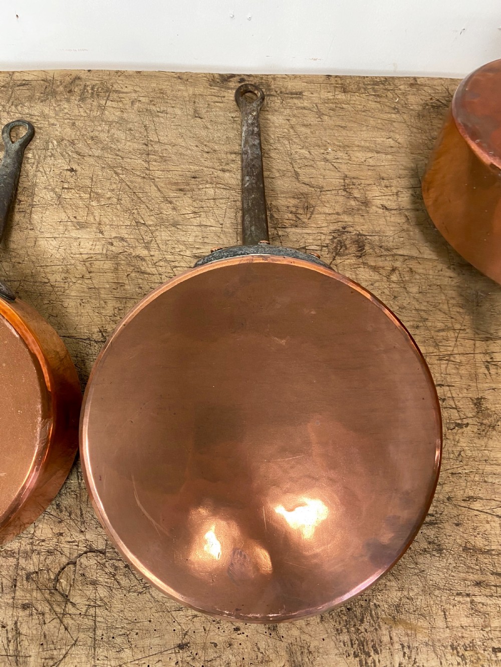 Set of three 19th Century Copper pans View IV