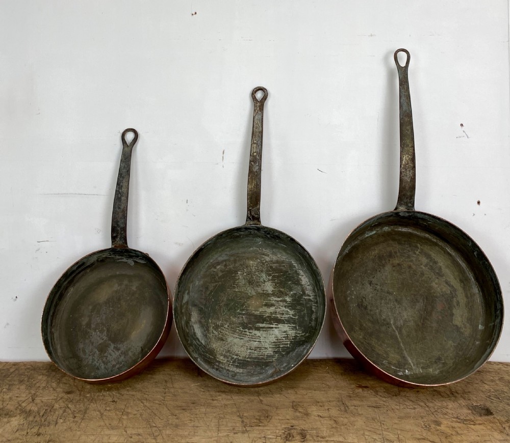 Set of three 19th Century Copper pans View IX