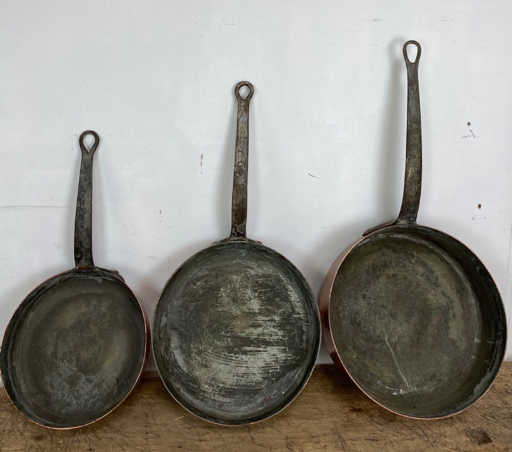 Set of three 19th Century Copper pans View X