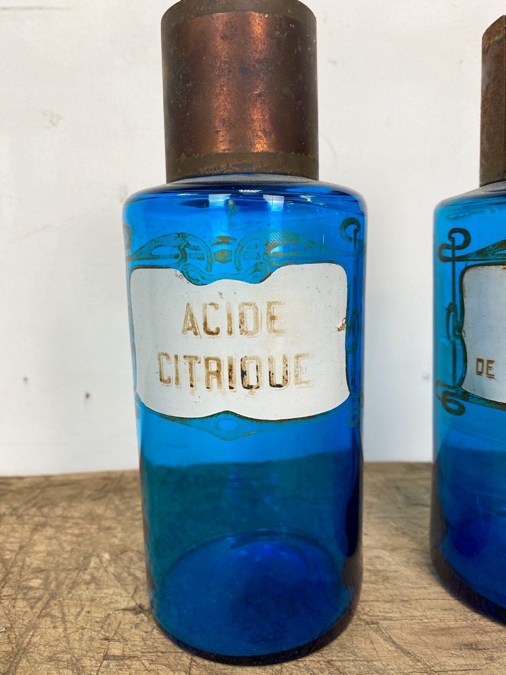 Four Blue Apothecary Bottles View II