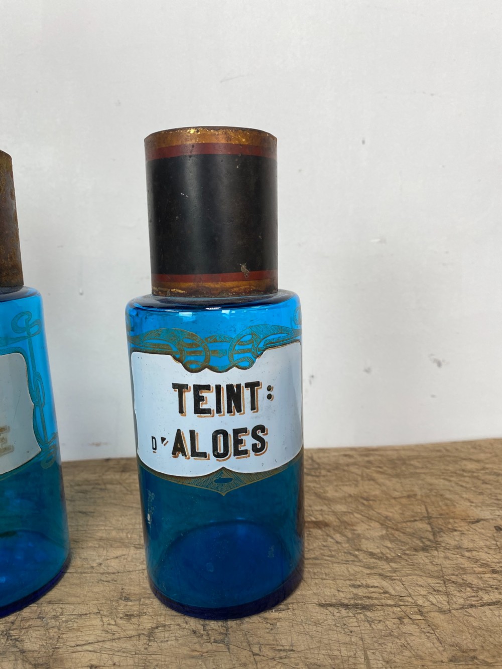 Four Blue Apothecary Bottles View III