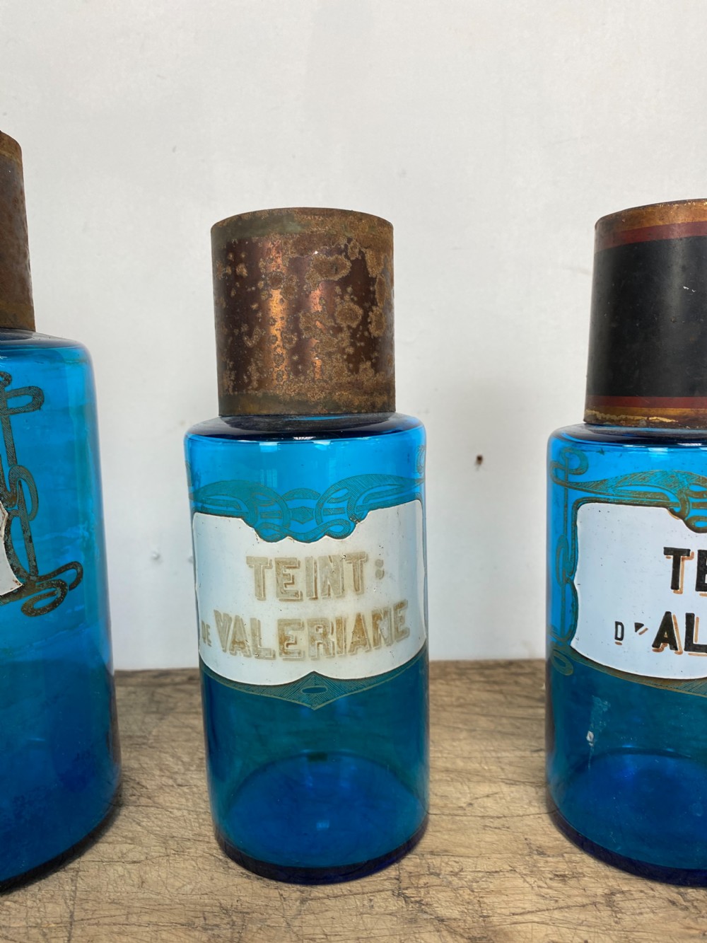 Four Blue Apothecary Bottles View VI