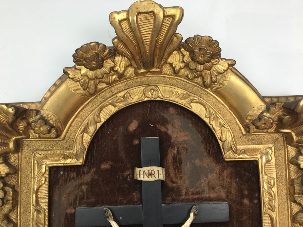 18th Century French Crucifix In carved Gilt wood frame  View II