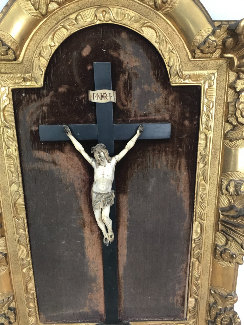 18th Century French Crucifix In carved Gilt wood frame  View V