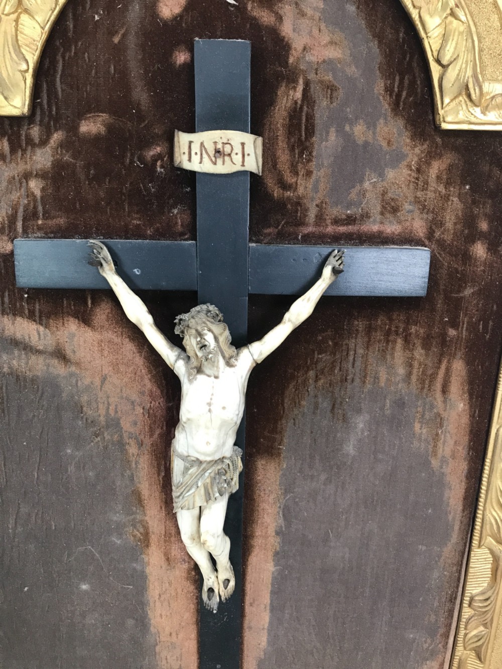 18th Century French Crucifix In carved Gilt wood frame  View VIII
