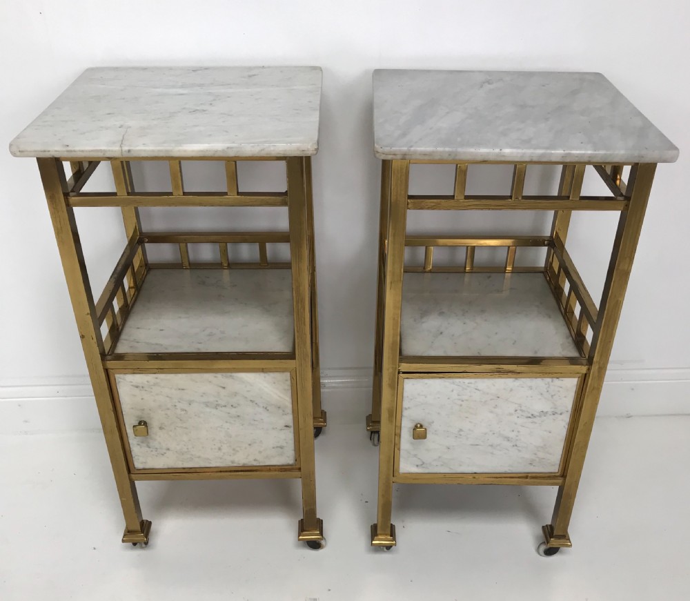 A Pair of Brass and Marble Nightstands 