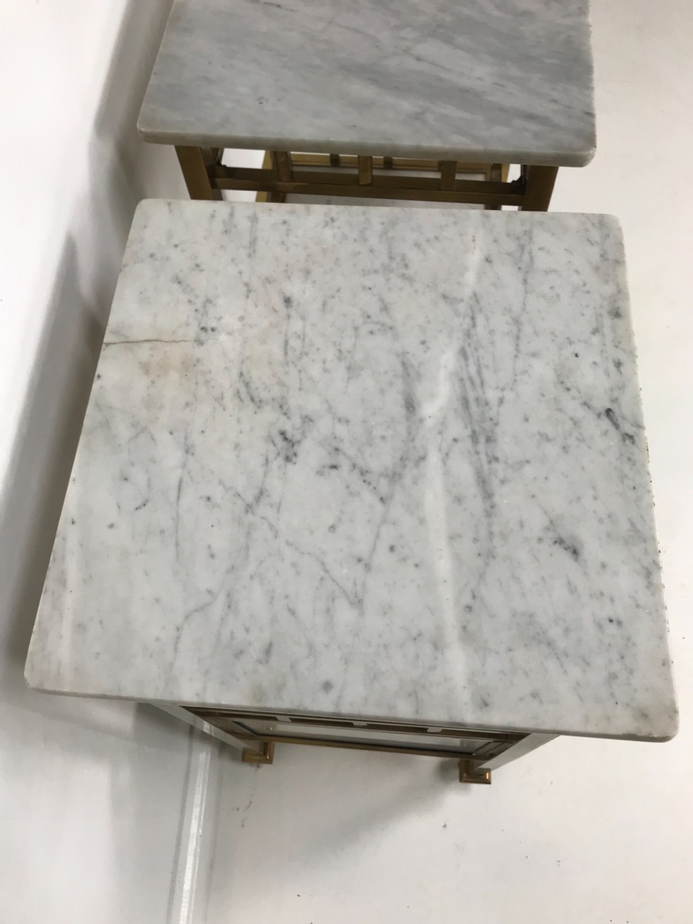 A Pair of Brass and Marble Nightstands  View III