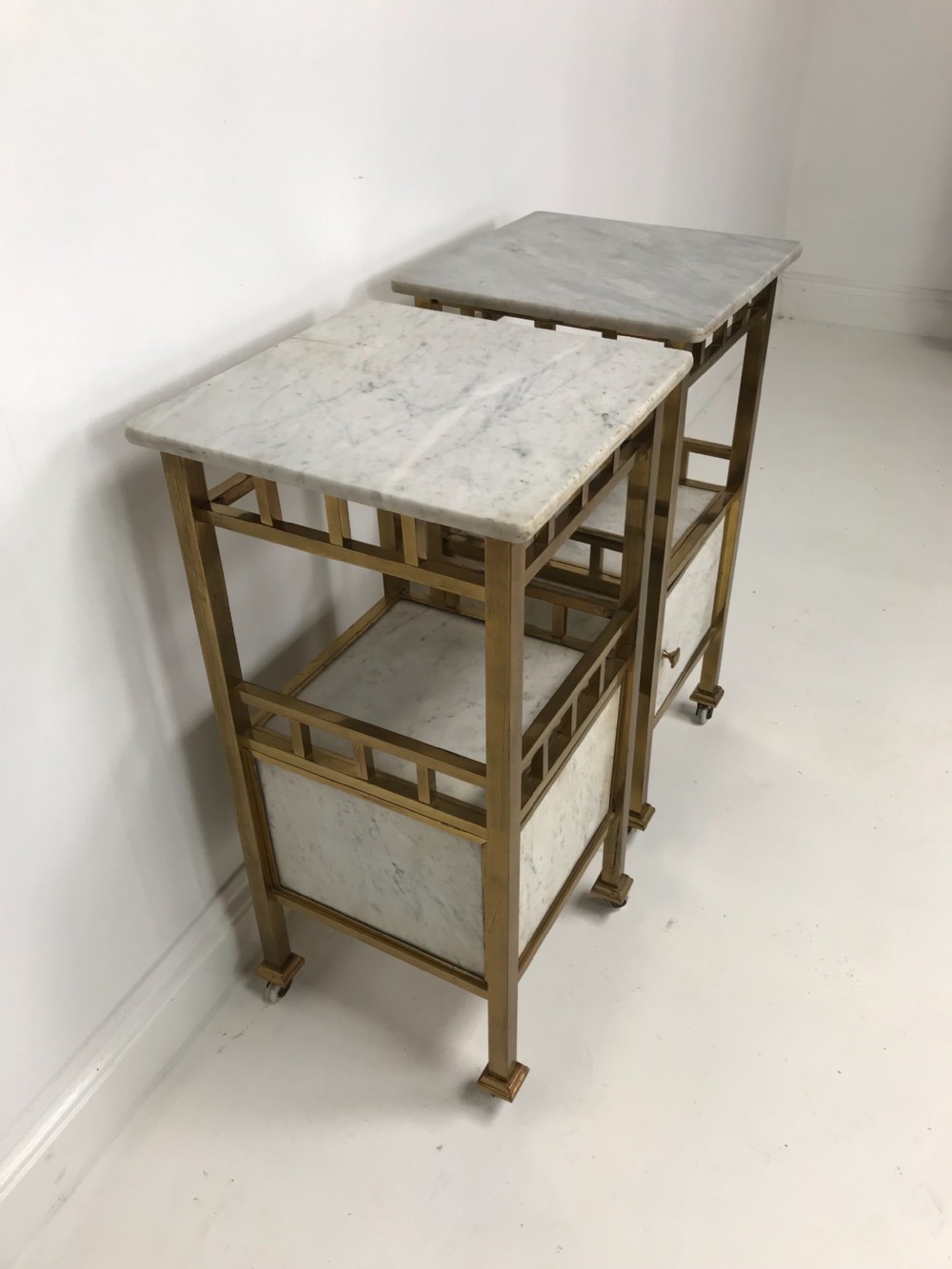 A Pair of Brass and Marble Nightstands  View IV