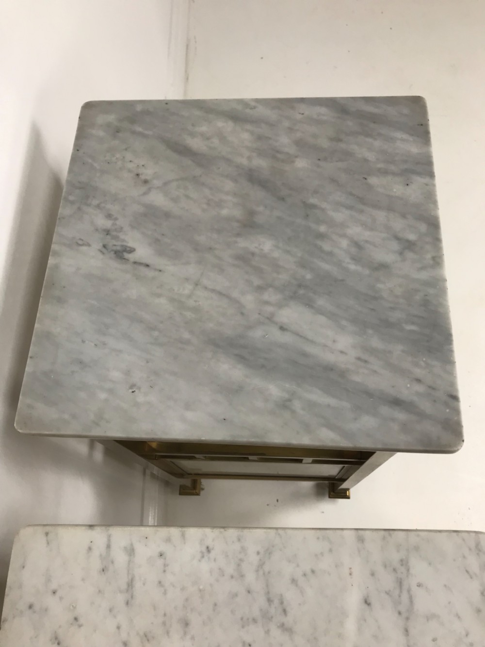 A Pair of Brass and Marble Nightstands  View V