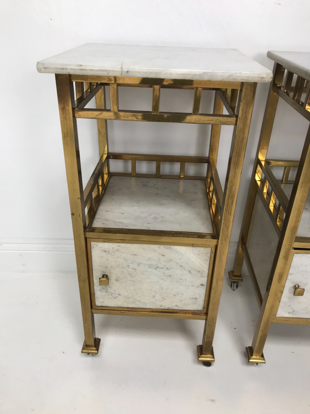 A Pair of Brass and Marble Nightstands  View VI