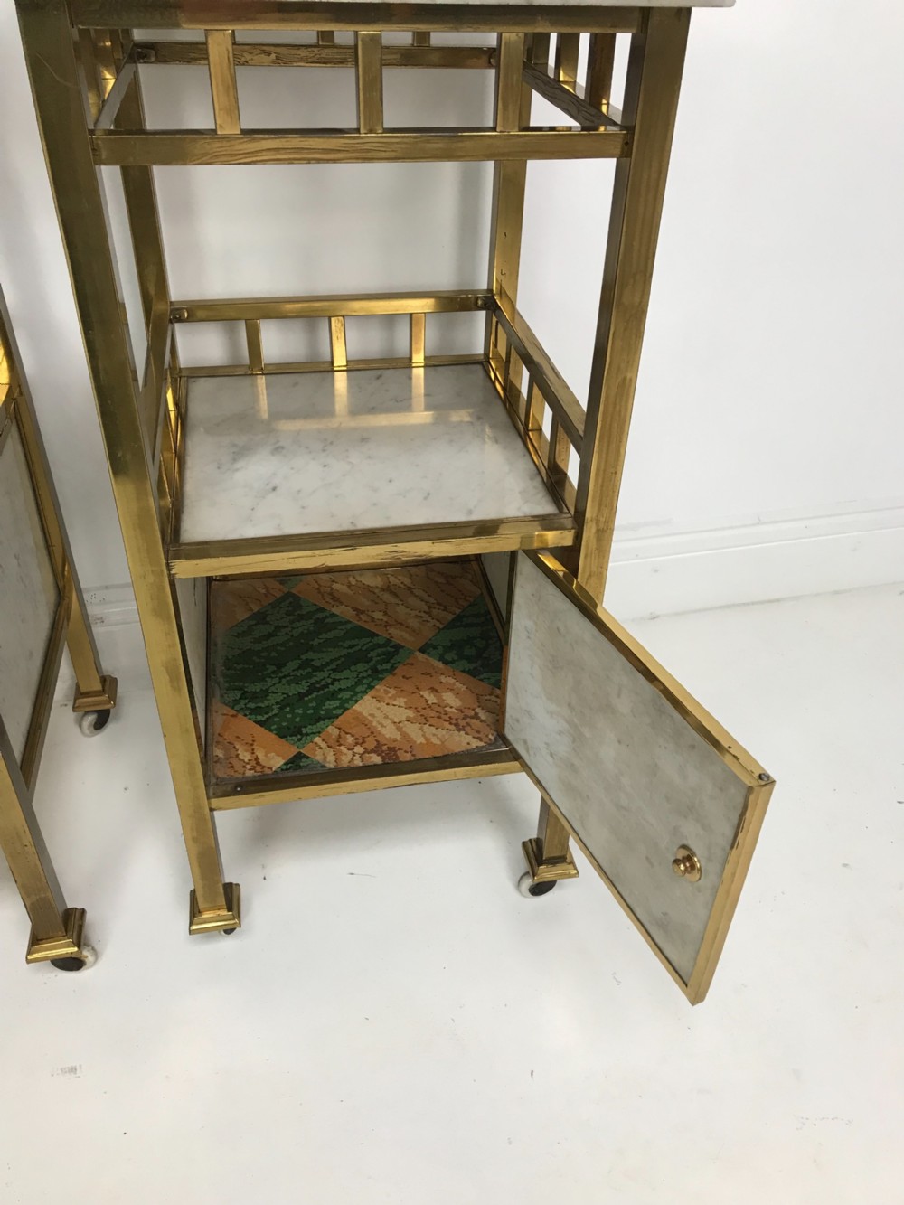 A Pair of Brass and Marble Nightstands  View VII
