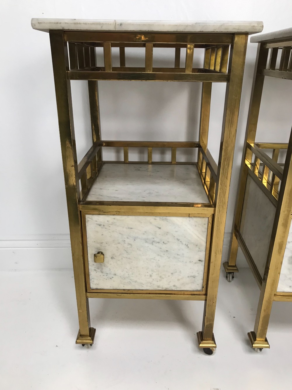 A Pair of Brass and Marble Nightstands  View VIII
