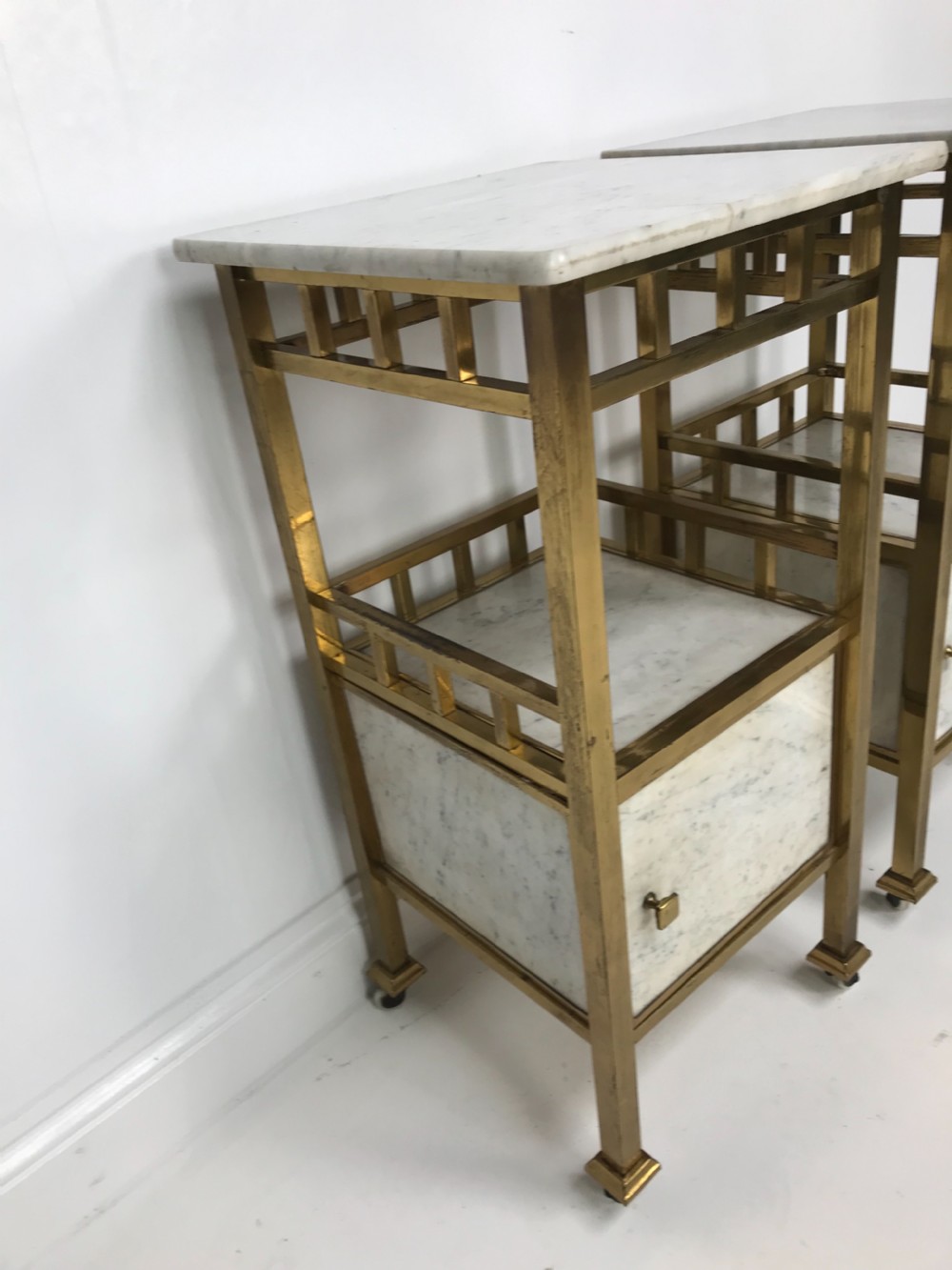 A Pair of Brass and Marble Nightstands  View IX