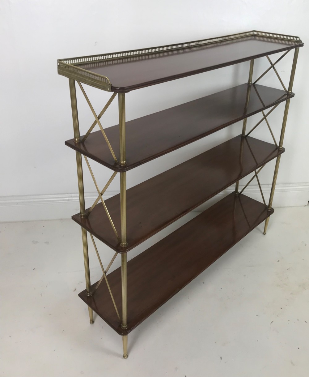 A Fine Quality 19 th cent Brass and Mahogany Etagere