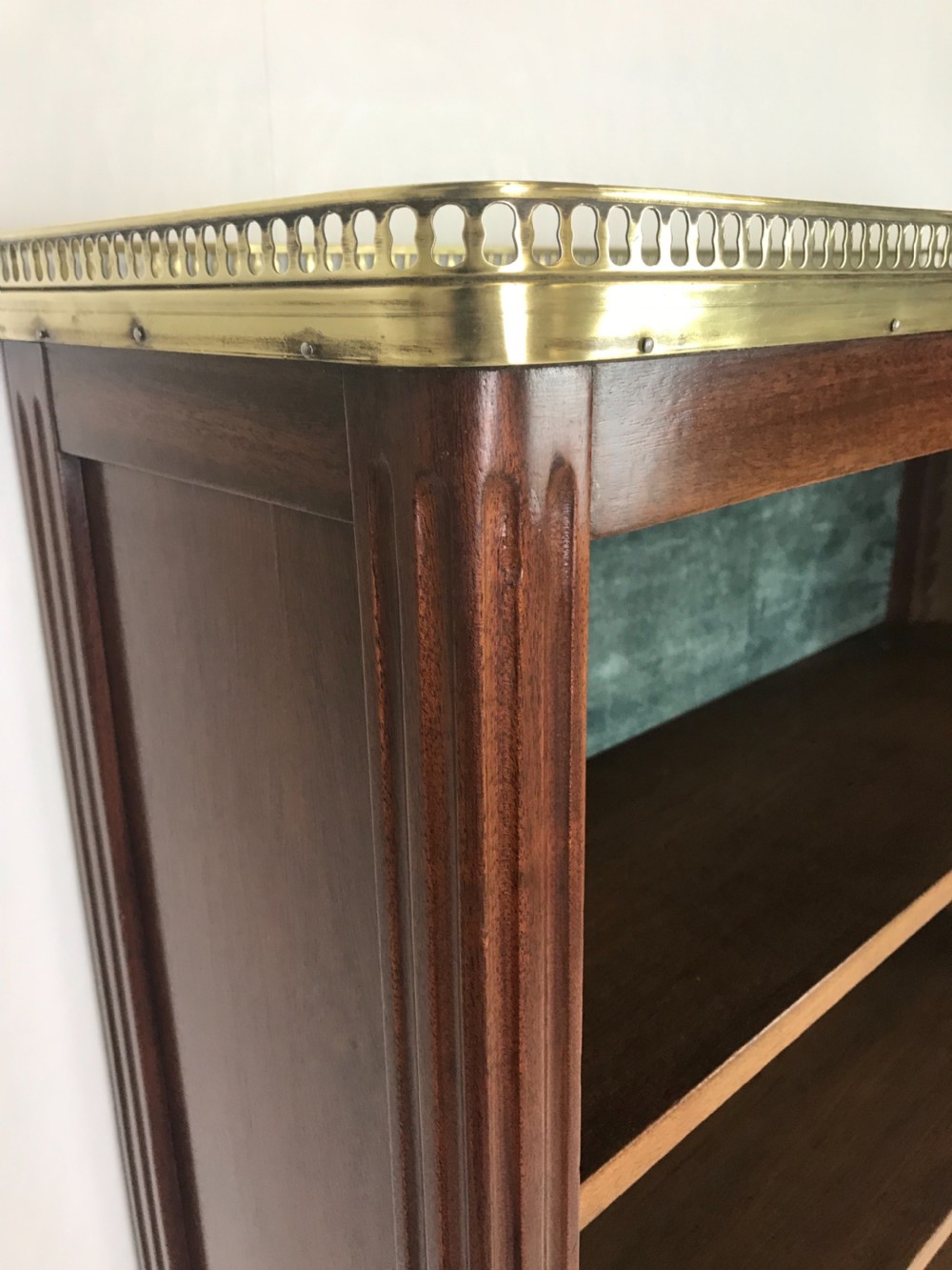 French mahogany and brass open bookcase  View III