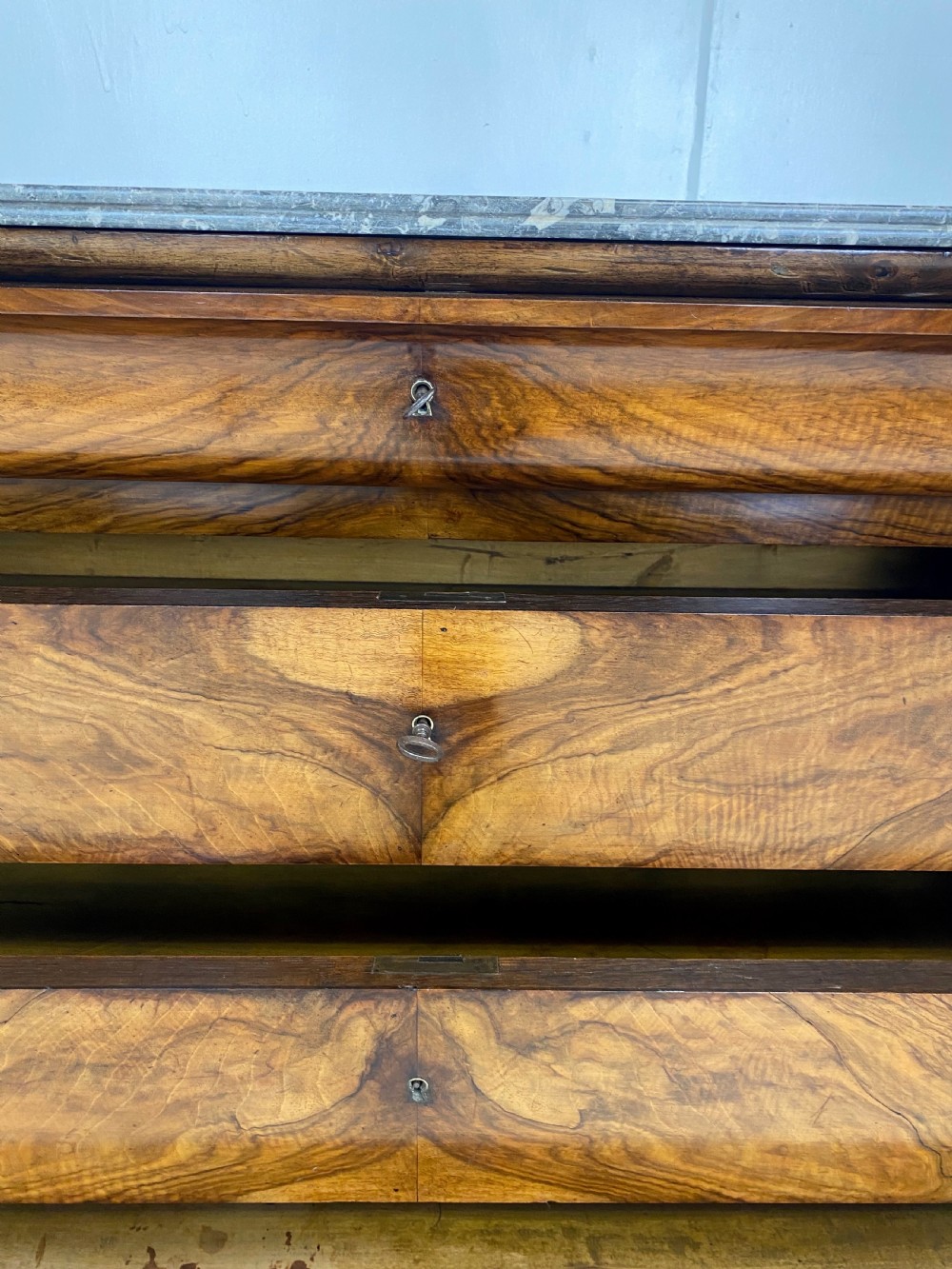 French Walnut Marble top Commode View XI