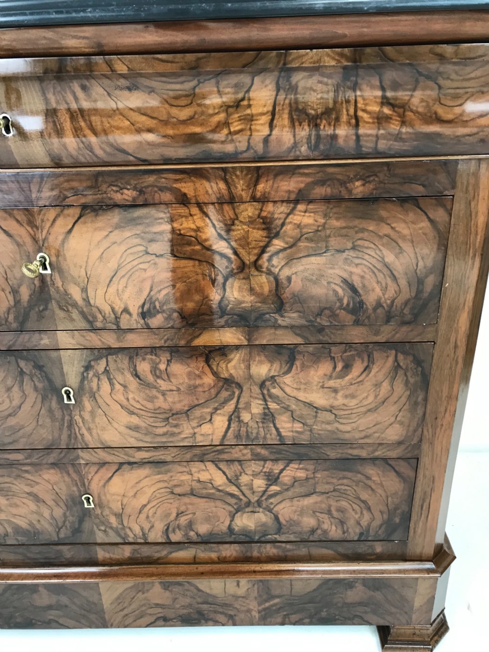 French Marble Top Commode In Walnut  View II