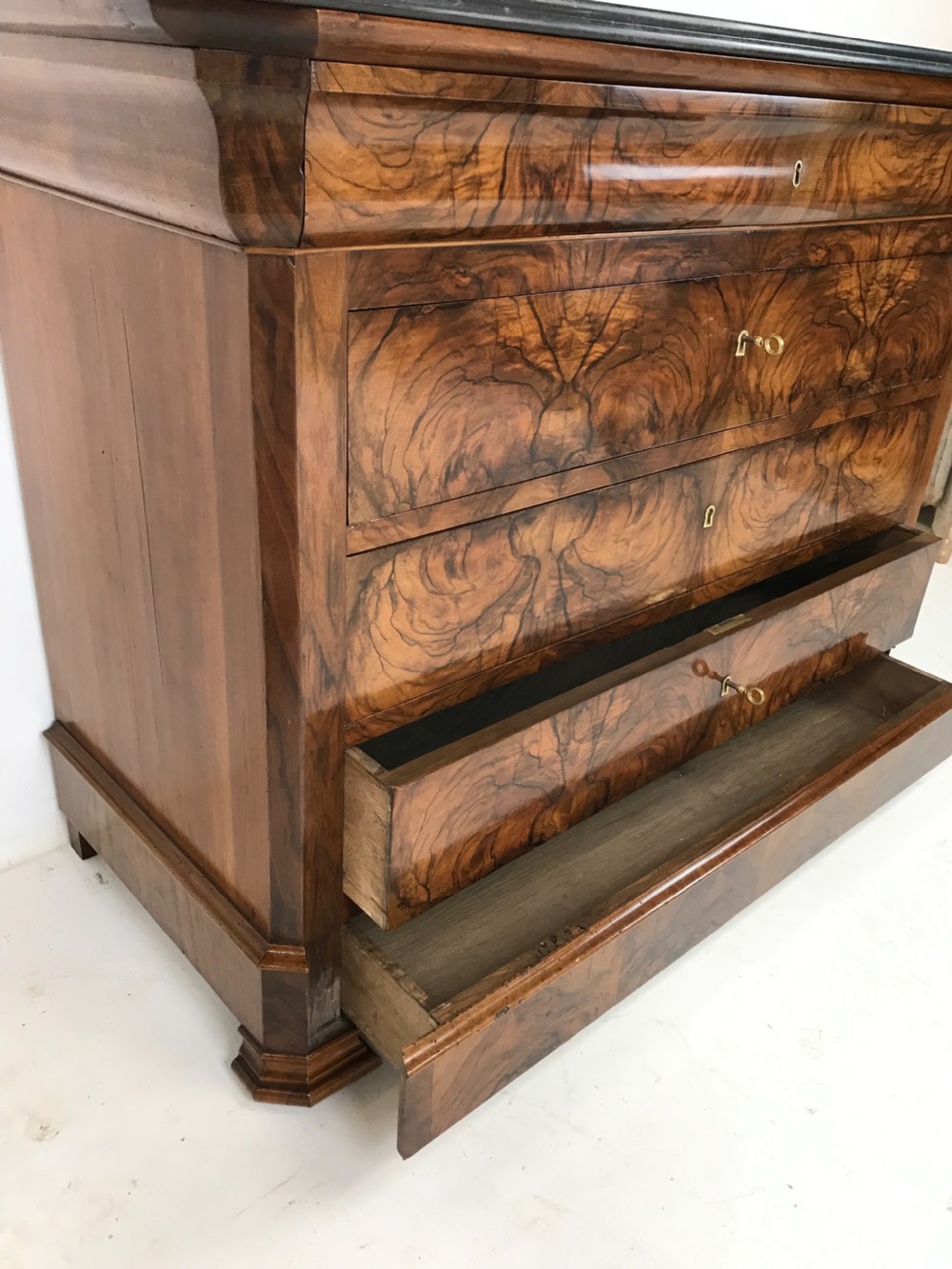 French Marble Top Commode In Walnut  View III