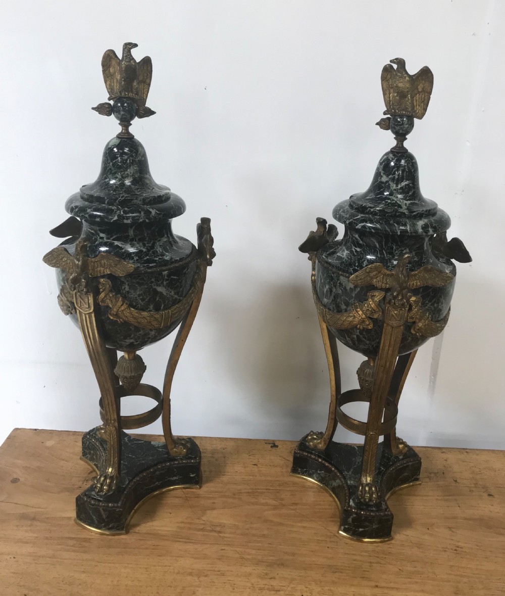 Pair Of Gilt Bronze and marble Cassolettes