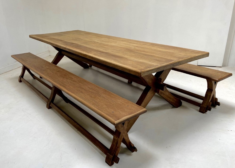 Arts and Crafts Inspired Large Refectory Table with benches 