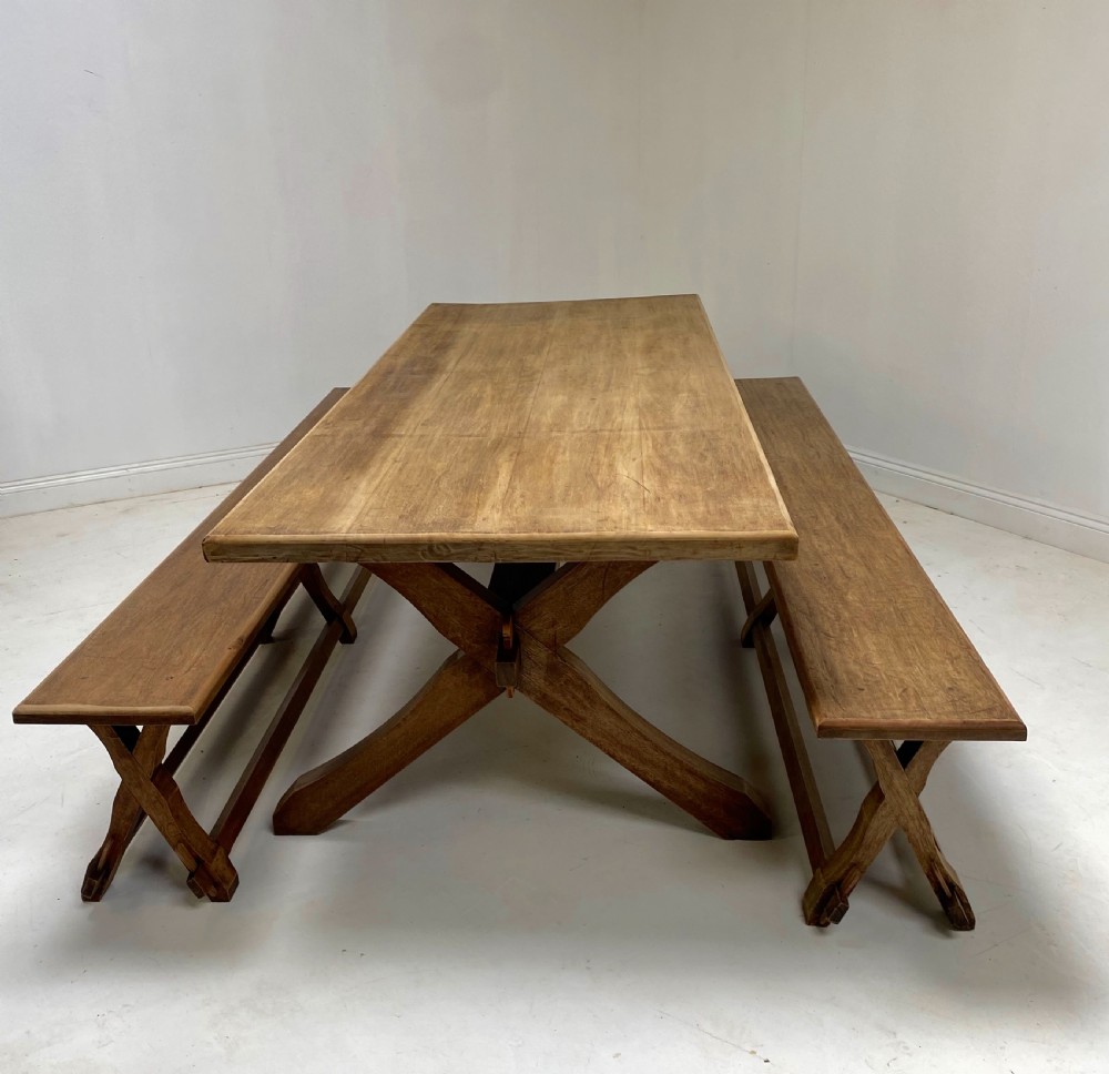 Arts and Crafts Inspired Large Refectory Table with benches  View X