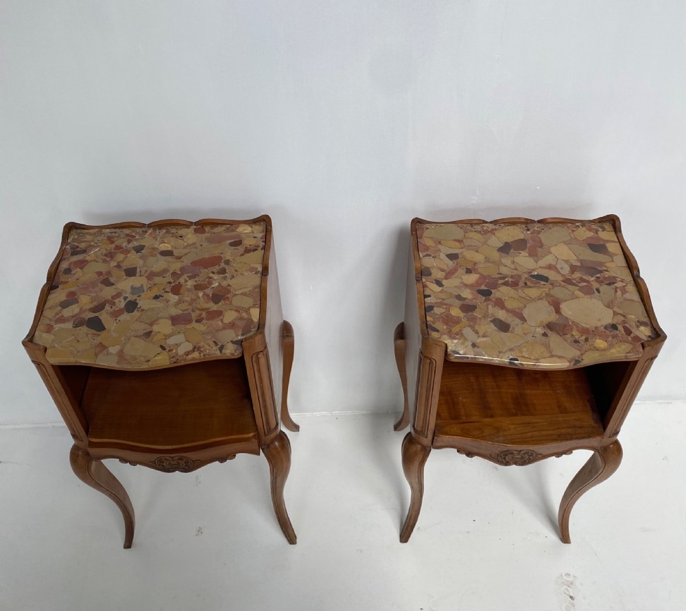 Pair of French Cherrywood and Marble top Nightstands View VI
