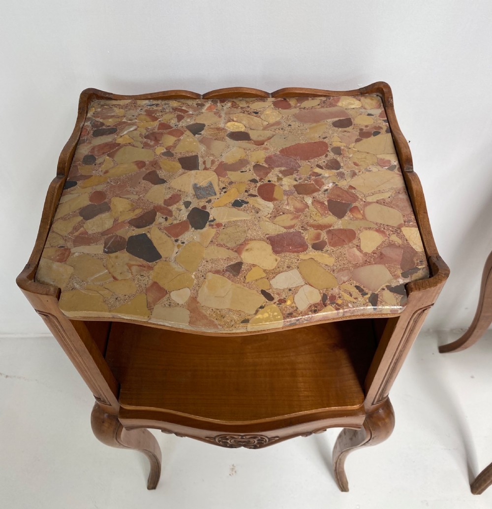 Pair of French Cherrywood and Marble top Nightstands View VII