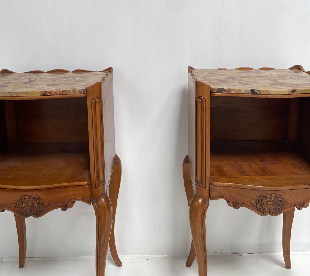 Pair of French Cherrywood and Marble top Nightstands View VIII