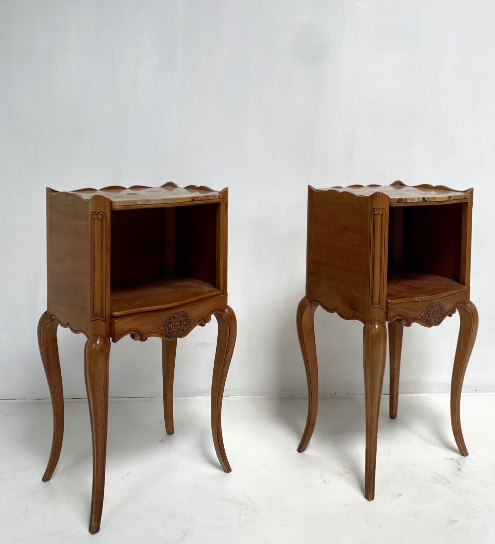 Pair of French Cherrywood and Marble top Nightstands View IX