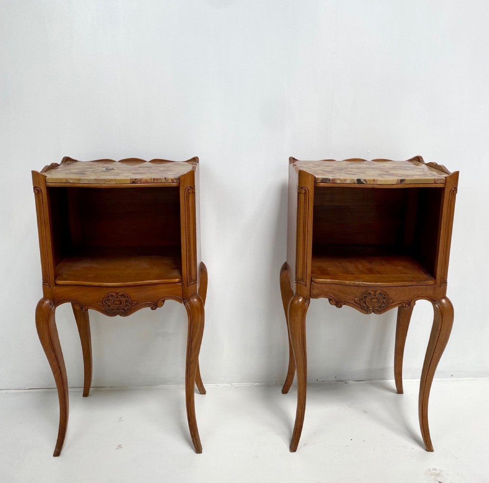 Pair of French Cherrywood and Marble top Nightstands View X