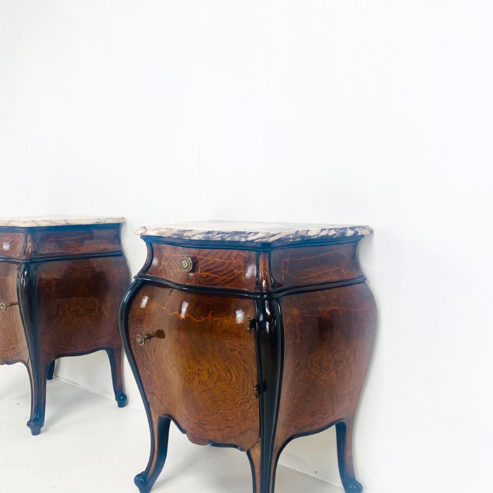 Pair of Italian Bombay Walnut Nightstands