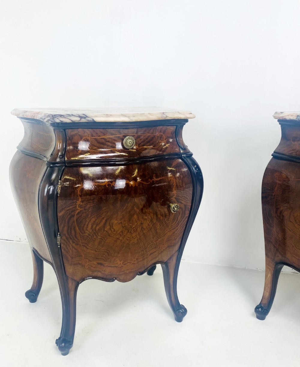 Pair of Italian Bombay Walnut Nightstands View VIII