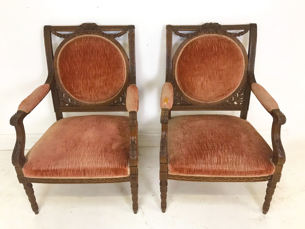 Pair of Large French Walnut Armchairs 