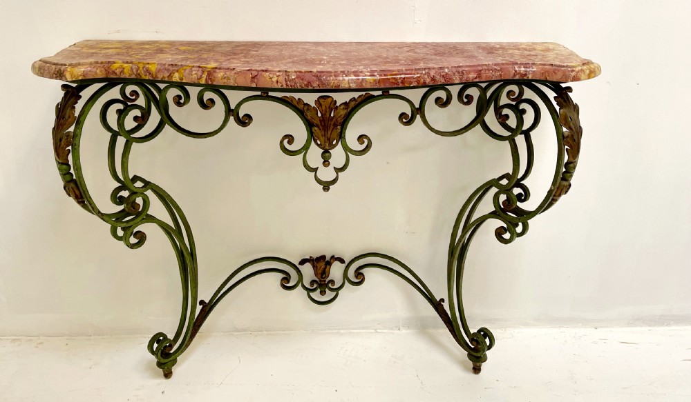 Wrought Iron Console table with marble top 