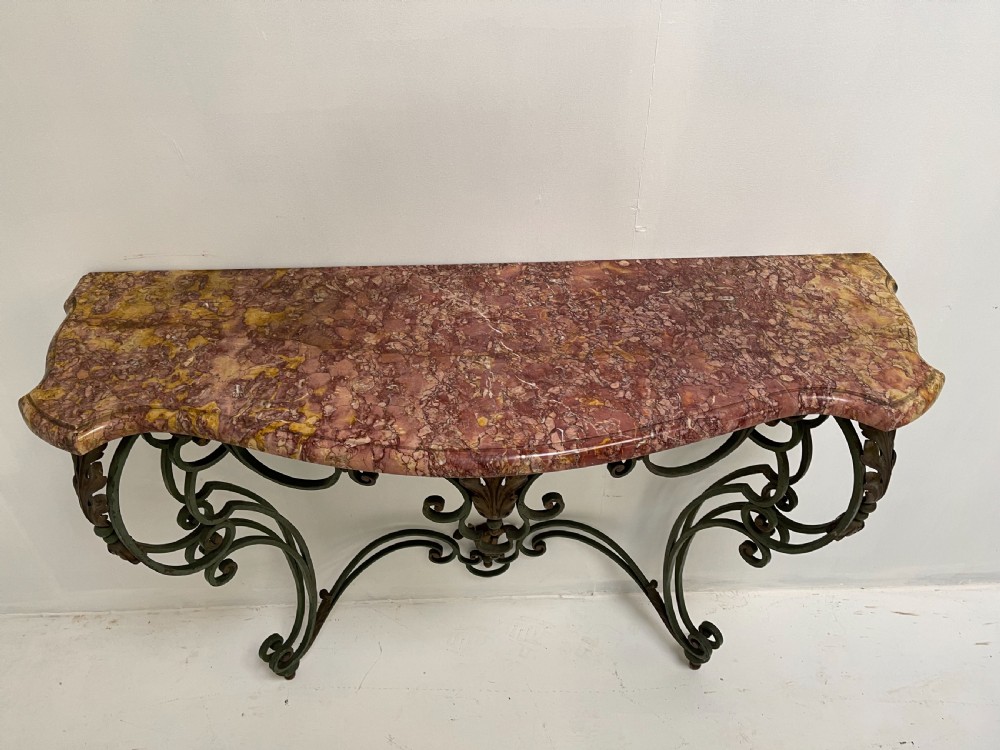 Wrought Iron Console table with marble top  View II