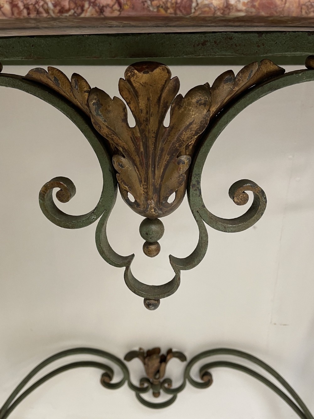 Wrought Iron Console table with marble top  View IV