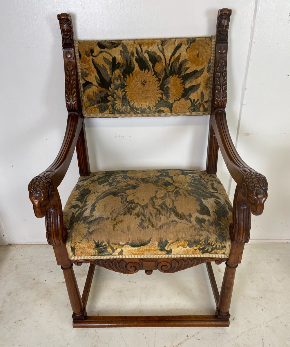 Pair Of French Walnut Armchairs With Rams Heads  View II