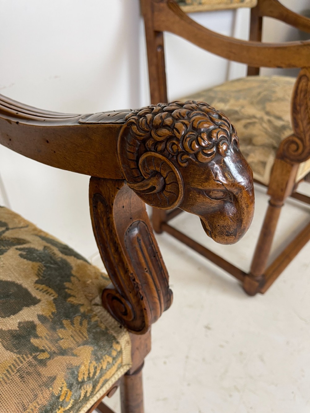 Pair Of French Walnut Armchairs With Rams Heads  View III