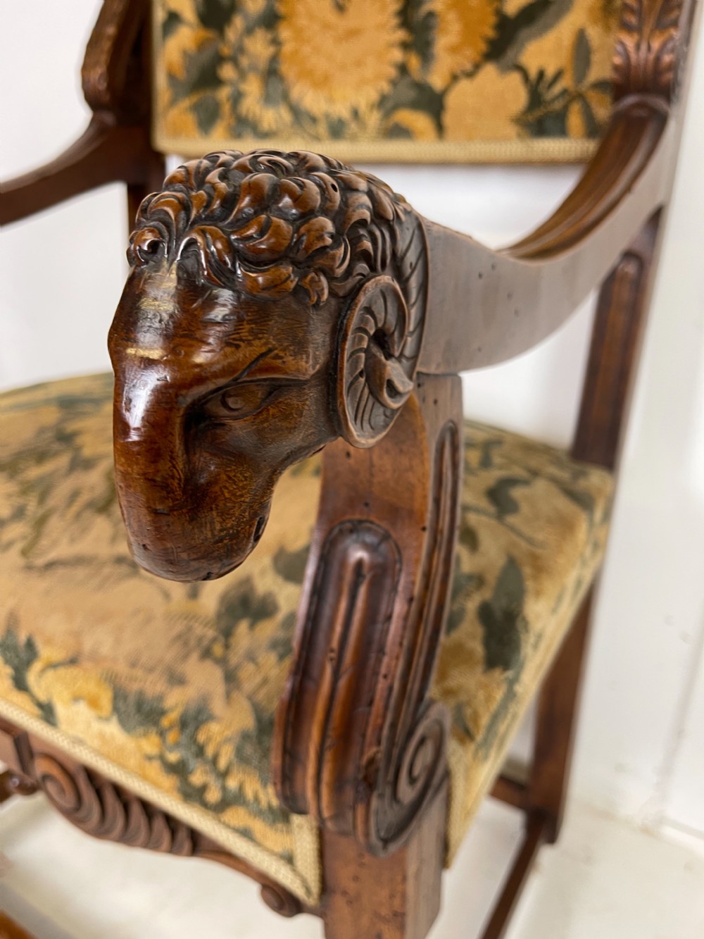 Pair Of French Walnut Armchairs With Rams Heads  View IV