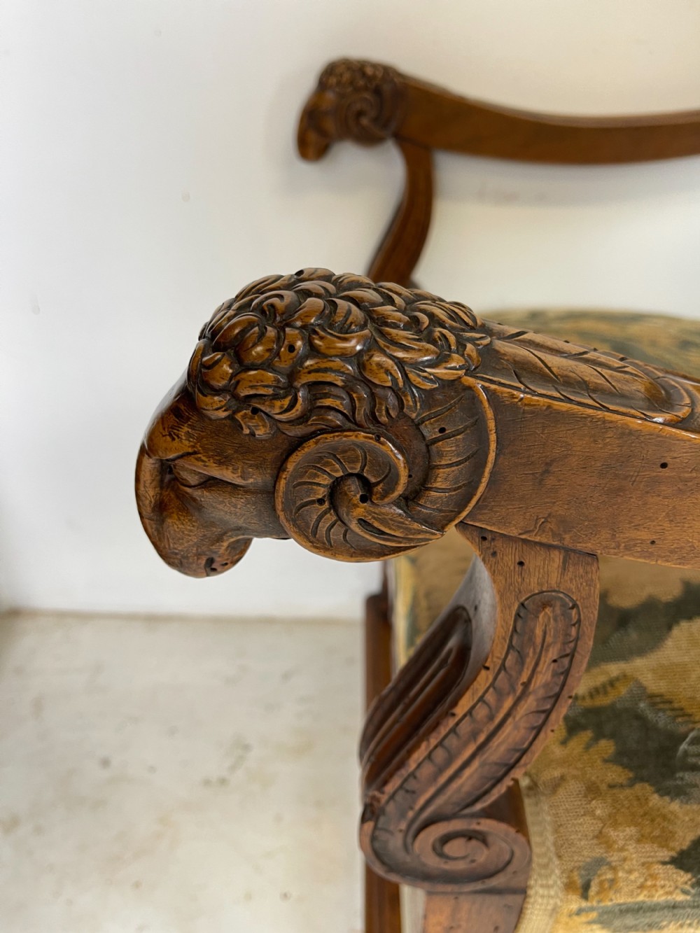 Pair Of French Walnut Armchairs With Rams Heads  View XI