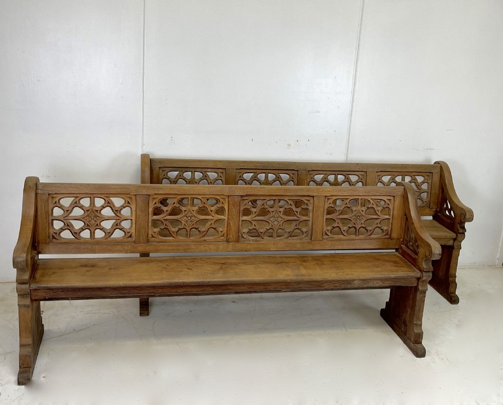 Pair of Victorian Gothic Benches View II