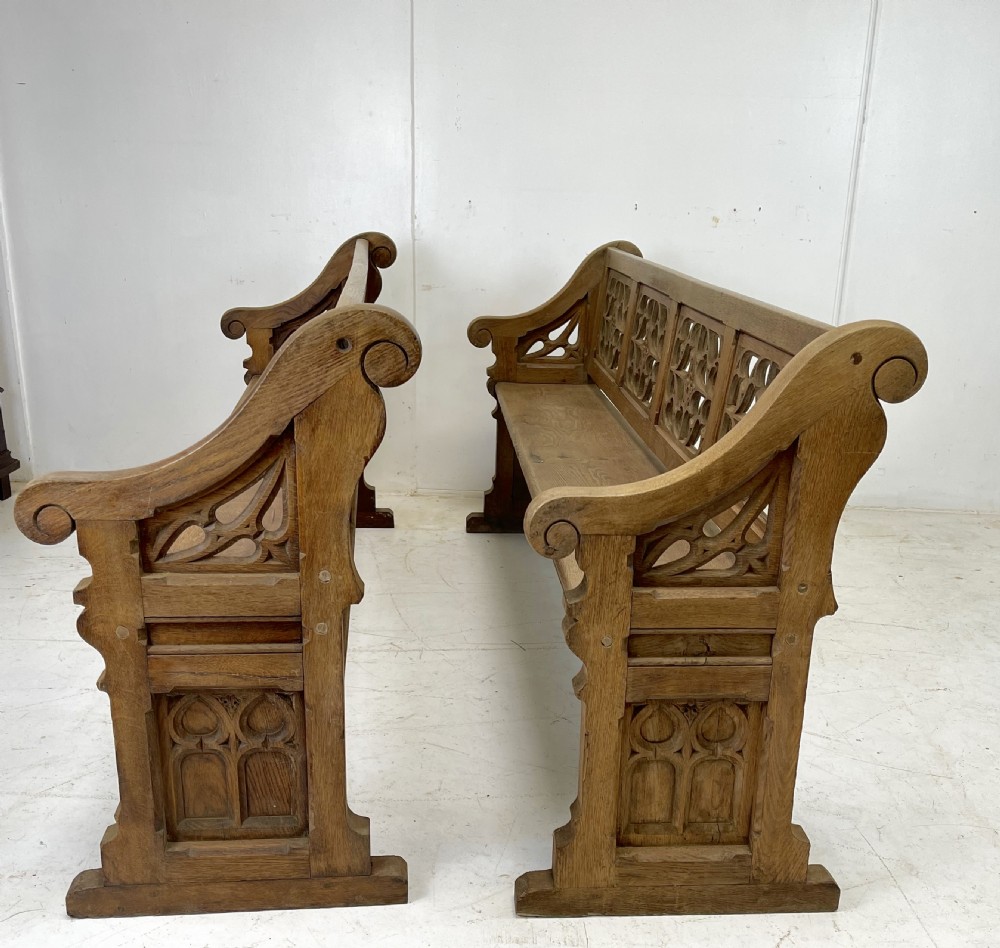 Pair of Victorian Gothic Benches View IX